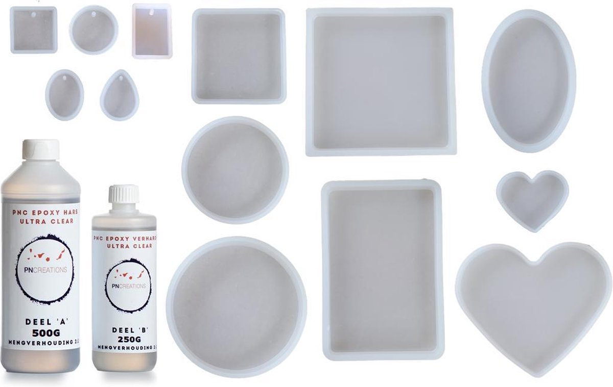 PNCreations Epoxy Pakket | 300G Ultra Clear Hars | 13 Siliconen Mallen | Gietmallen voor Resin